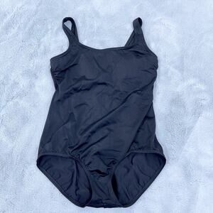 Lands End Scoop Neck Tugless One Piece Swimsuit Black Padded Soft Bra Womens 8